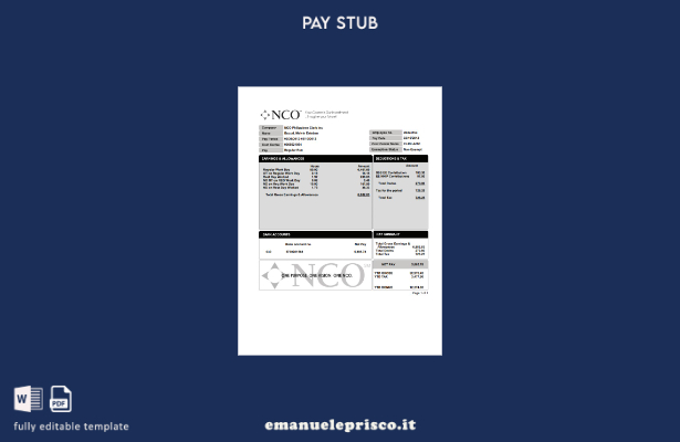 modello di busta paga NCO in stile verificato